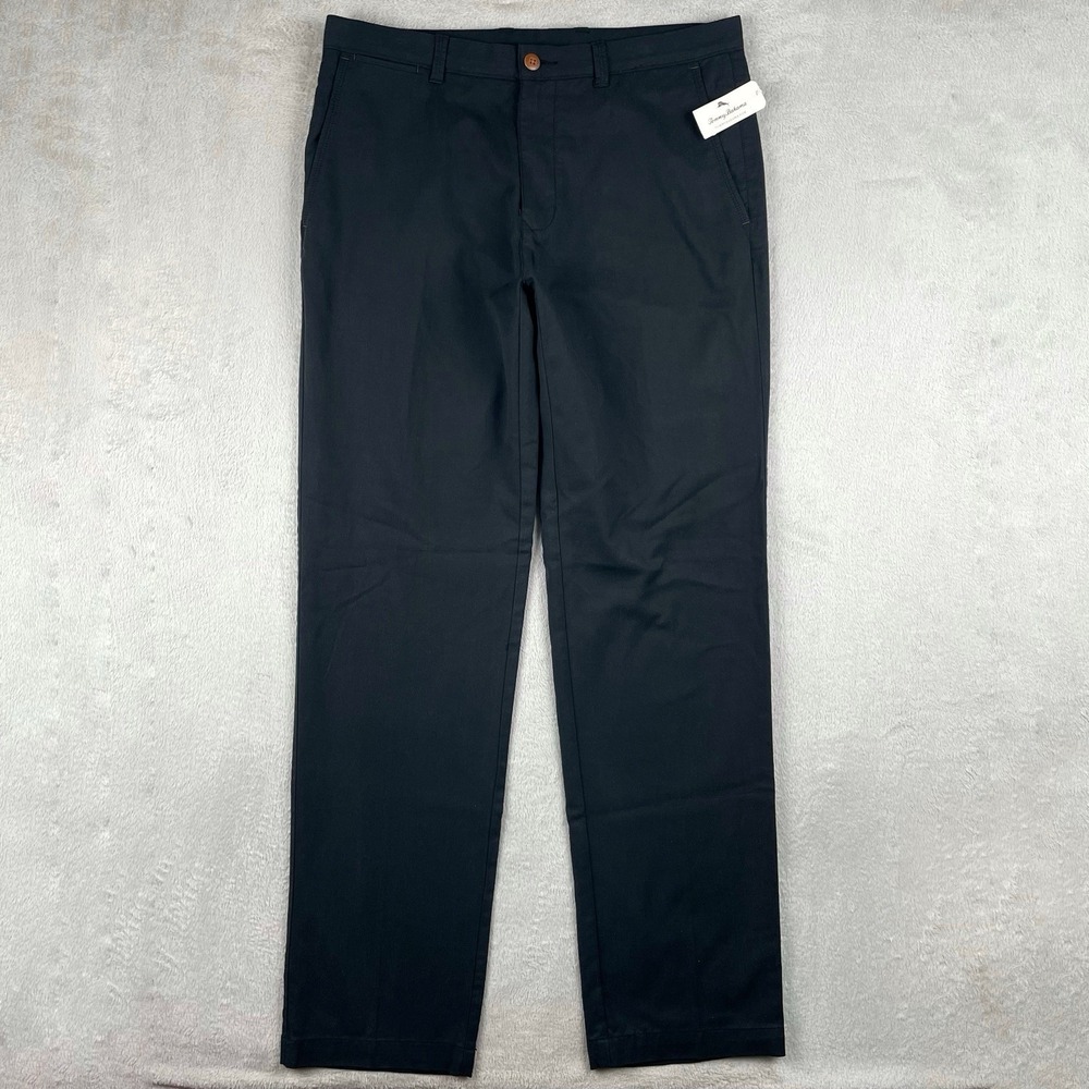 New Tommy Bahama Bryant Flat Front Pants Mens 34x34 Black Straight Leg Tencel